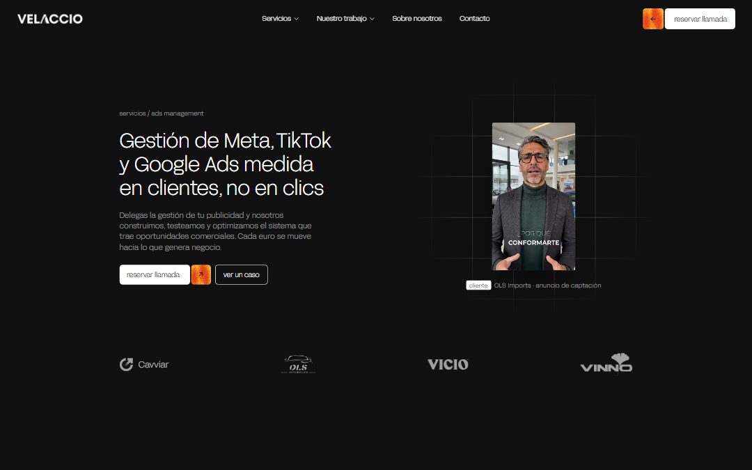 Página de servicio de la web de Velaccio